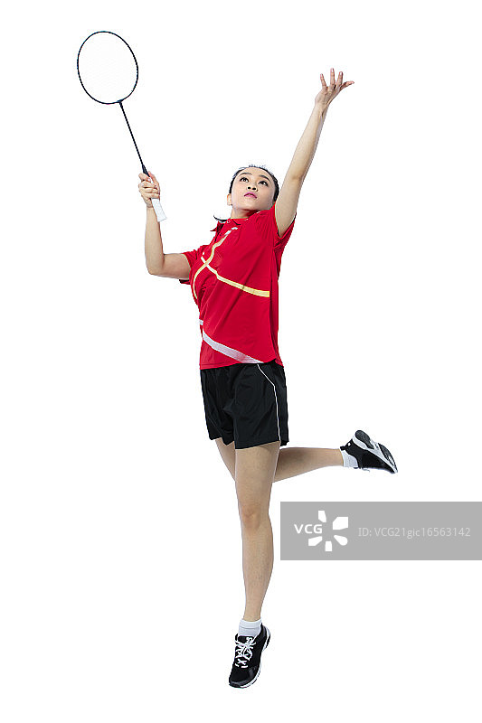 打羽毛球的女运动员图片素材