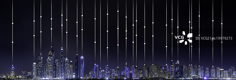 科技互联概念的迪拜摩天大楼繁华夜景图片素材