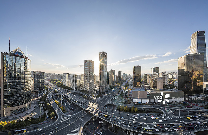 航拍日光下的北京核心区国贸桥CBD全景图片素材