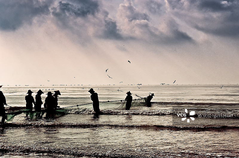 广州月亮湾的渔民图片素材