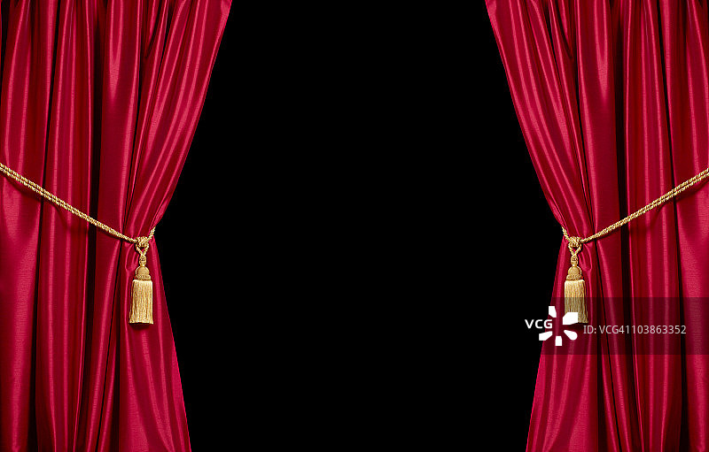红色缎子剧院窗帘与黑色的拷贝空间图片素材