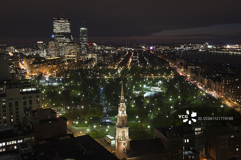 后湾塔，波士顿公共和公园街教堂，波士顿，马萨诸塞州，美国图片素材