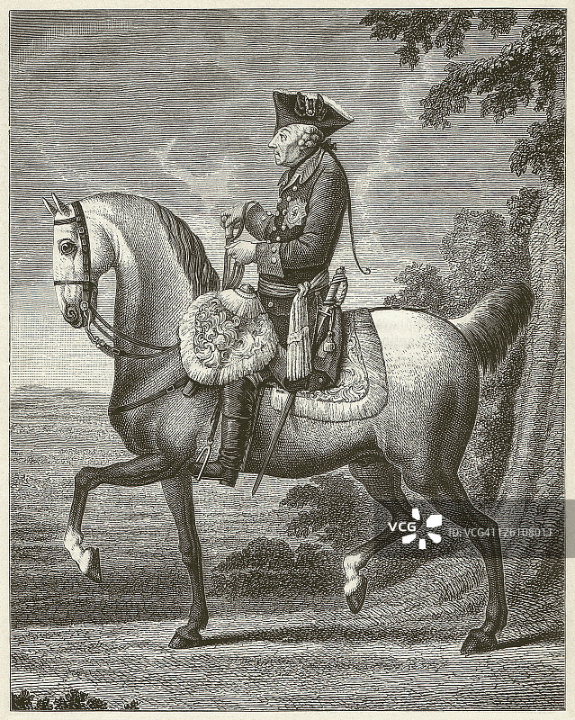 腓特烈大帝(1712-1786)，普鲁士国王，木刻，1881年出版图片素材