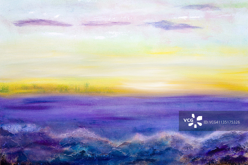 画的是大海上的日出，浪花飞溅图片素材
