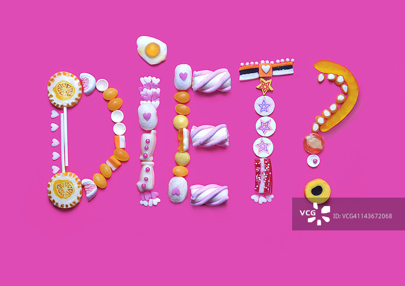 diet这个词是由gummy candy和sweets写成的图片素材
