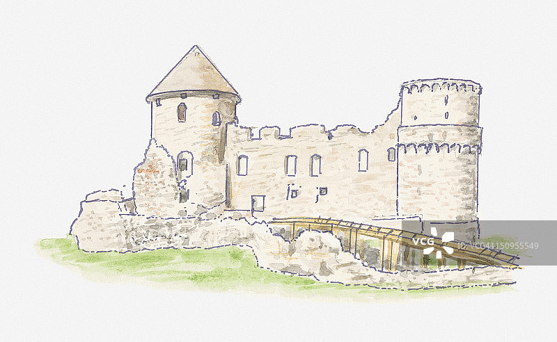 拉脱维亚的利沃尼亚塞西斯城堡遗迹插图图片素材