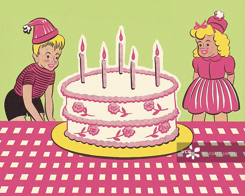 男孩和女孩的生日蛋糕图片素材