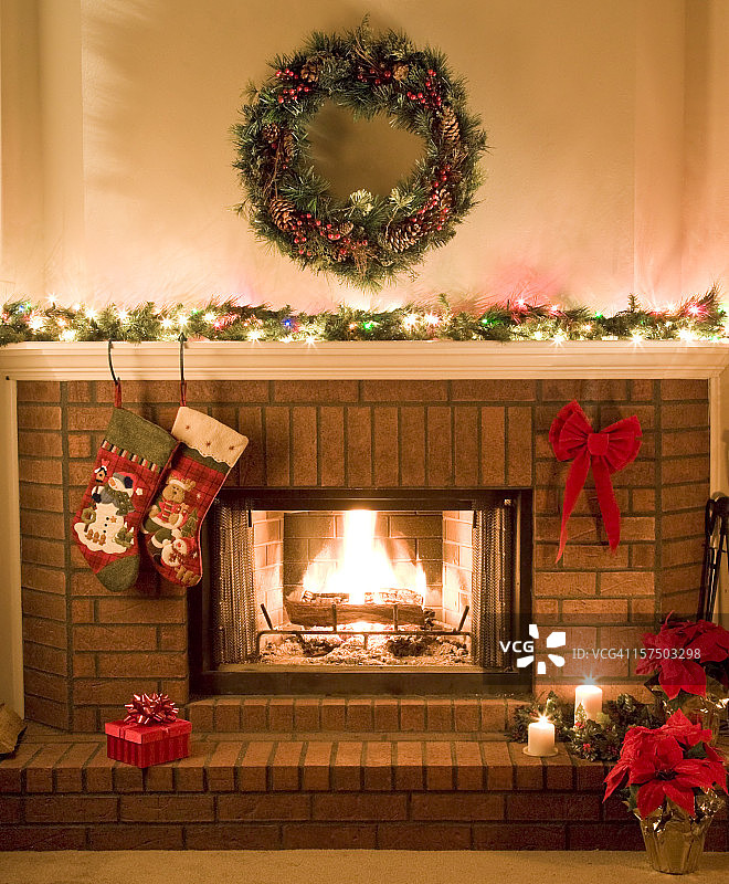 温暖，愉快，圣诞壁炉图片素材