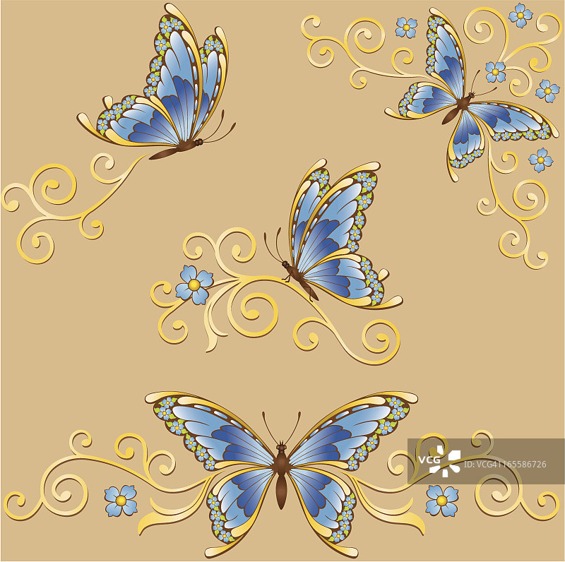蝴蝶与卷轴图片素材