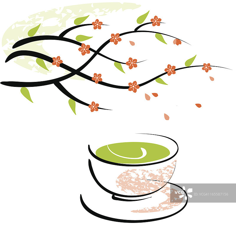 花和绿茶杯图片素材