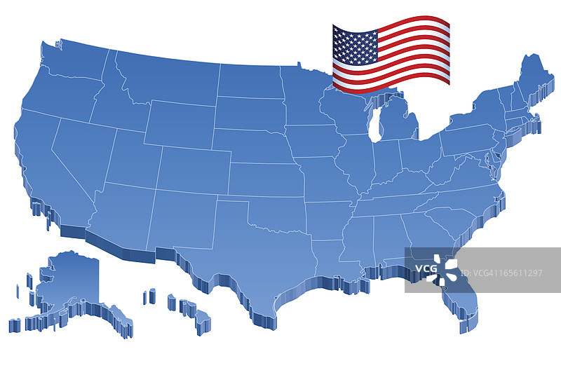 美国地图和国旗3D图片素材