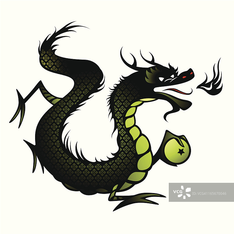 黑色和绿色的中国龙剪影图片素材