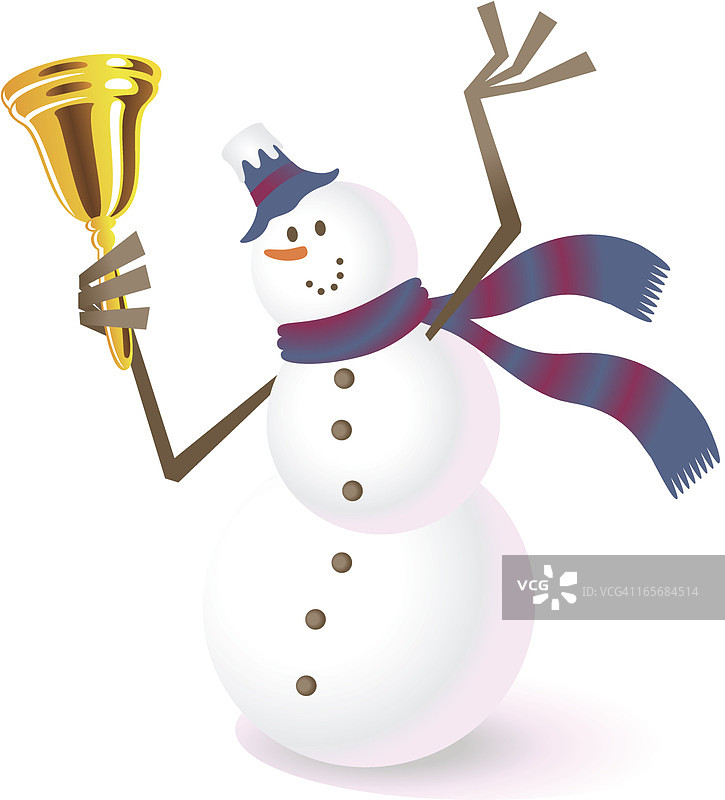 圣诞快乐:快乐的雪人问候，摇动的铃铛图片素材
