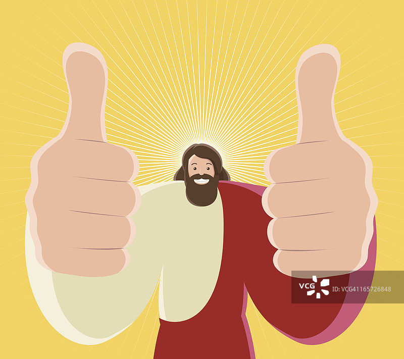 耶稣基督竖起大拇指和露齿微笑图片素材