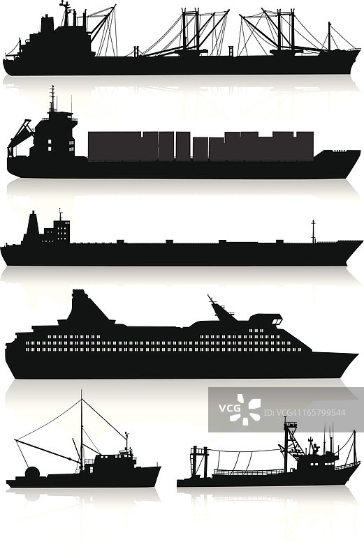 现代船只和渔船的轮廓图片素材