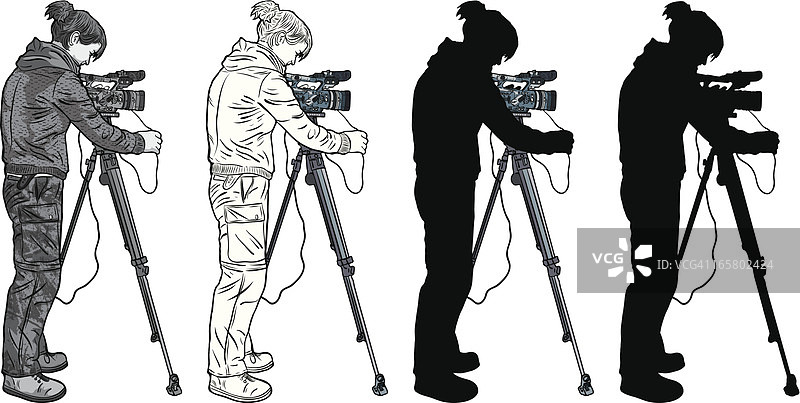 相机操作员(剪影和黑白版本)图片素材