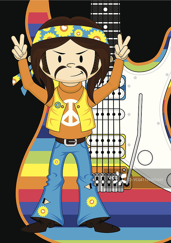 摇滚明星嬉皮士男孩和彩虹吉他图片素材