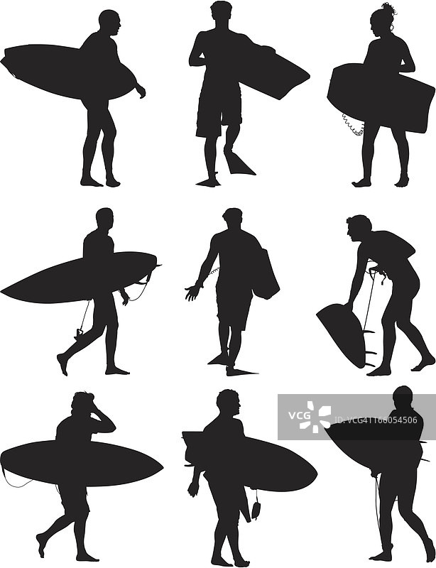 多个图像冲浪者与冲浪板图片素材