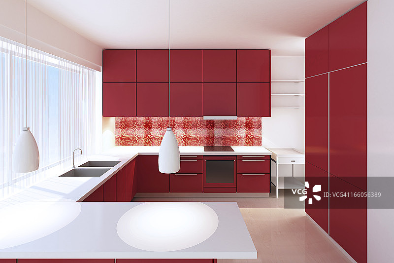 红色简约的厨房图片素材
