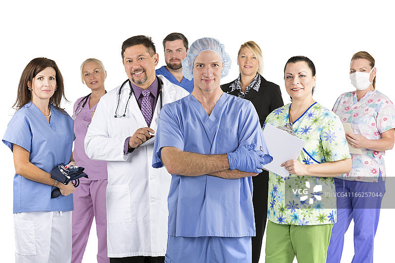 外科医生领导着一个由不同专业人员组成的大型医疗团队图片素材