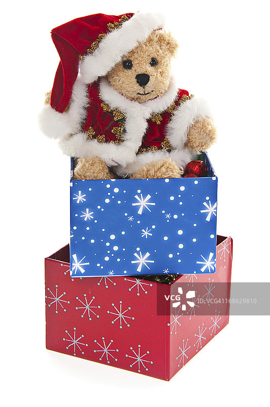 泰迪熊圣诞老人和圣诞玩具和礼物图片素材
