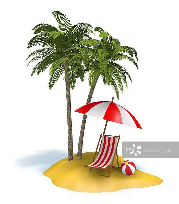 有棕榈树和沙滩椅的小岛图片素材