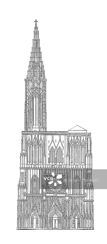 法国斯特拉斯堡大教堂|仿古建筑插图图片素材