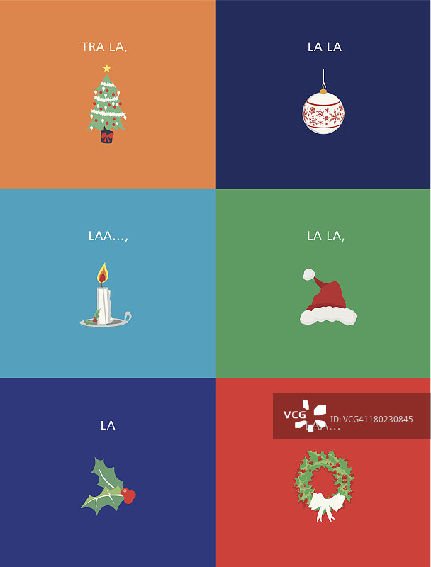 扁平设计的圣诞图标与树，装饰品，帽子和冬青图片素材