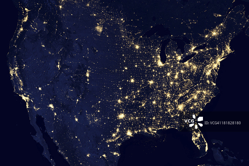 美国夜晚的城市灯光。图片素材