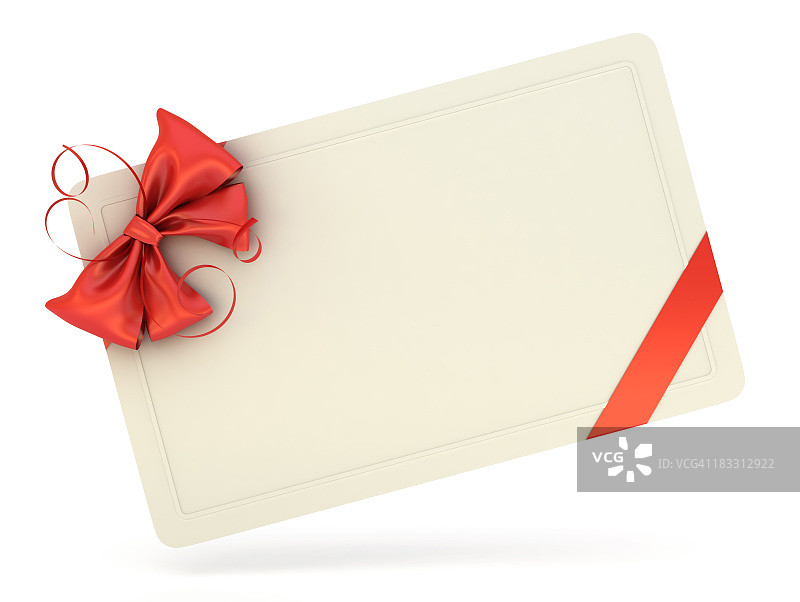 单张白色空白礼品卡，带红丝带和蝴蝶结图片素材