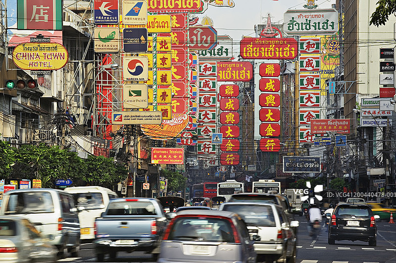 泰国，曼谷，唐人街，街景(长曝光)图片素材
