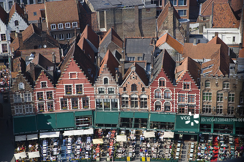 比利时，佛兰德斯，布鲁日，市场，高架景观图片素材