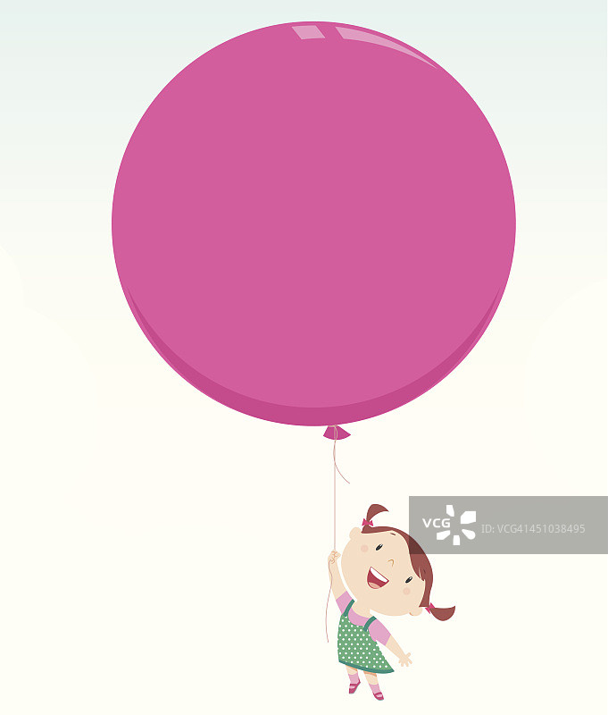 一个小女孩拿着一个粉红色的大气球的插图图片素材