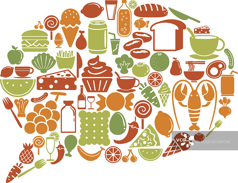 语音气泡形状图案与食物图标图片素材