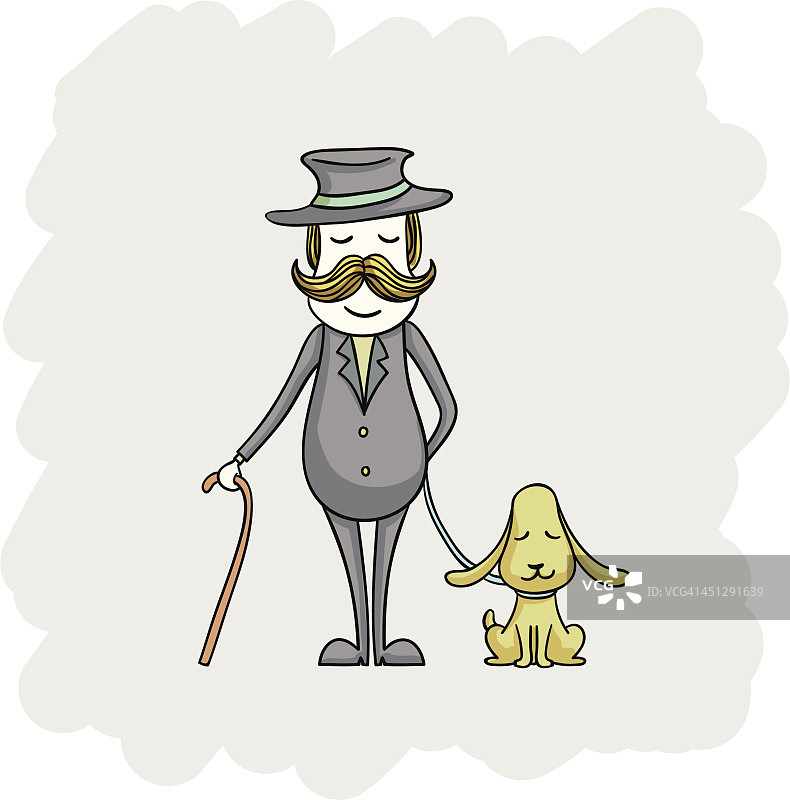 绅士和他的狗卡通插图图片素材