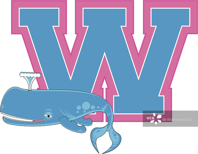 可爱的鲸鱼学习字母W图片素材