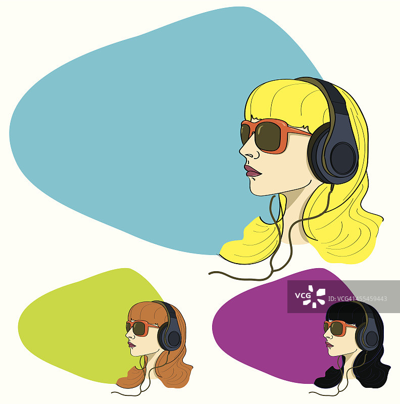 听音乐的女人-矢量插图图片素材