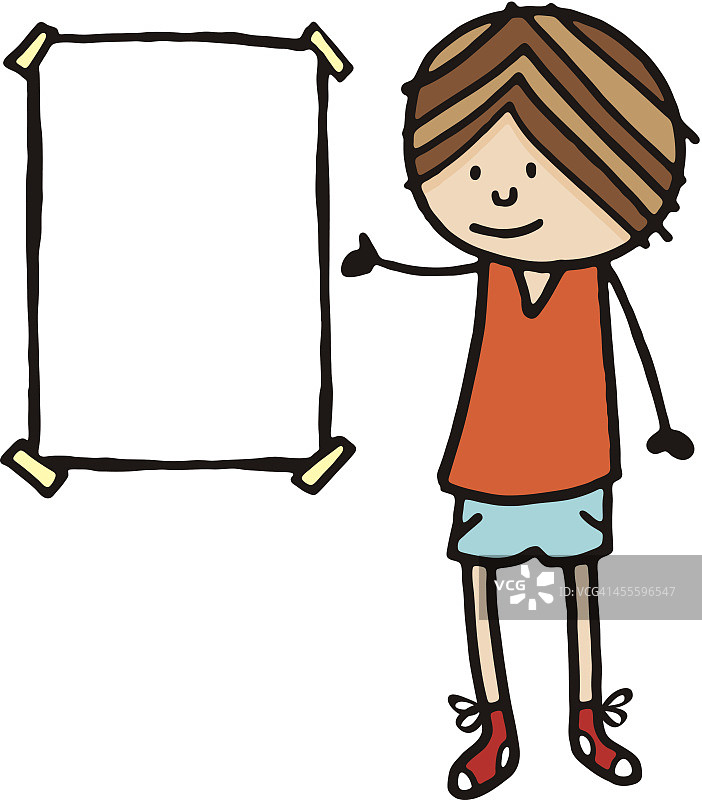 男孩站在空白海报旁边图片素材