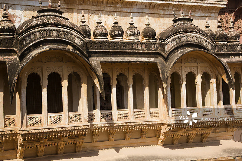 一个堡垒的建筑细节，Meherangarh堡垒，焦特布尔，拉贾斯坦邦，印度图片素材