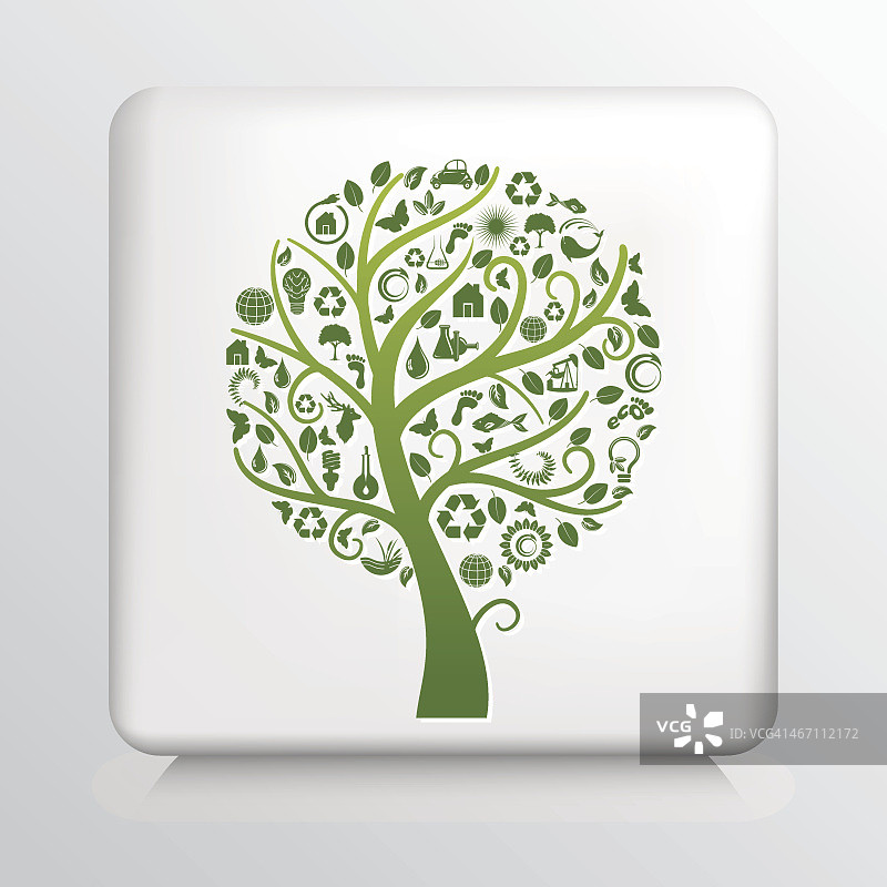 方形灰色图标与树充满环境符号图片素材