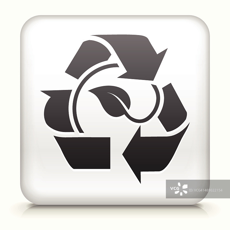 免版税矢量图标按钮与树叶在回收符号图片素材