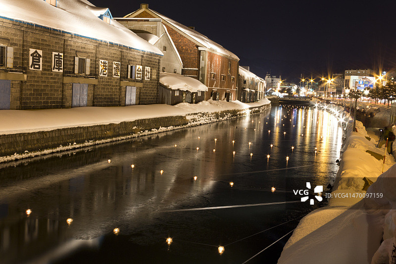 冬夜的小樽运河图片素材