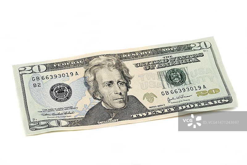 20美元纸币上的美国货币是白色的图片素材