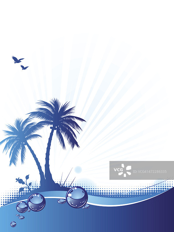蓝色的棕榈树背景-向量图片素材