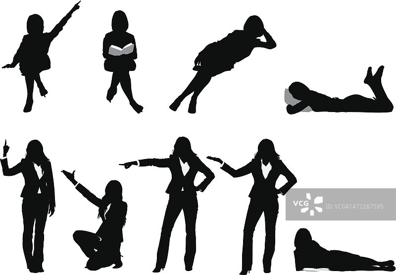 一个女人的剪影在不同的姿势图片素材