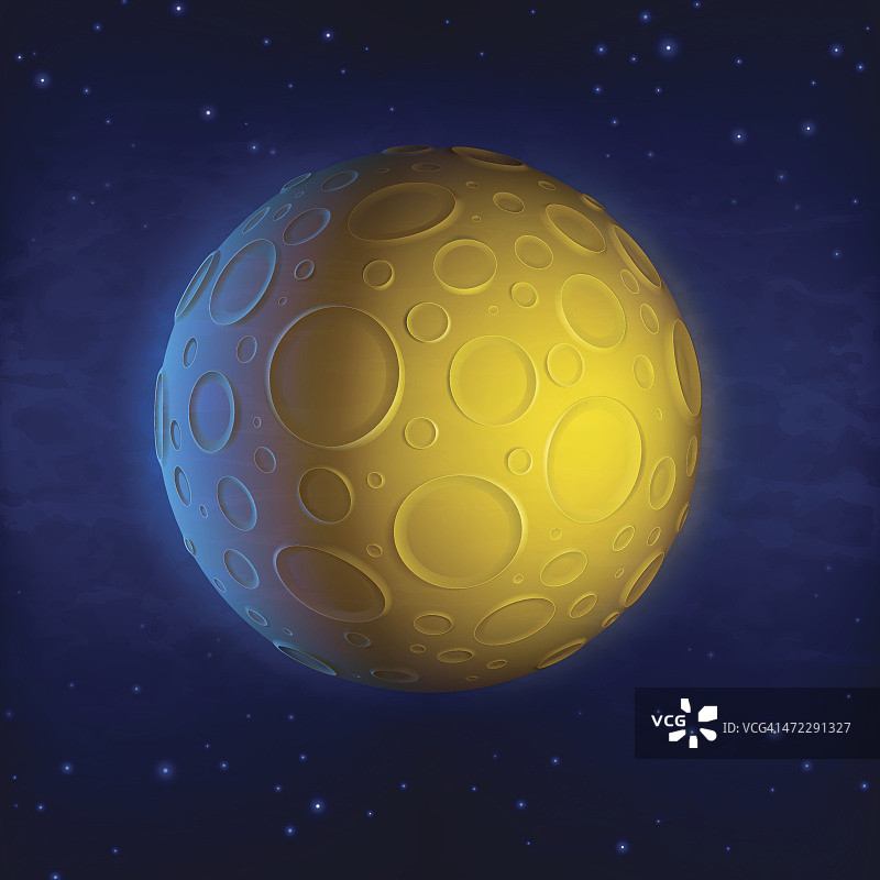 这是一幅有着无数圆形陨石坑的黄色行星的图像图片素材