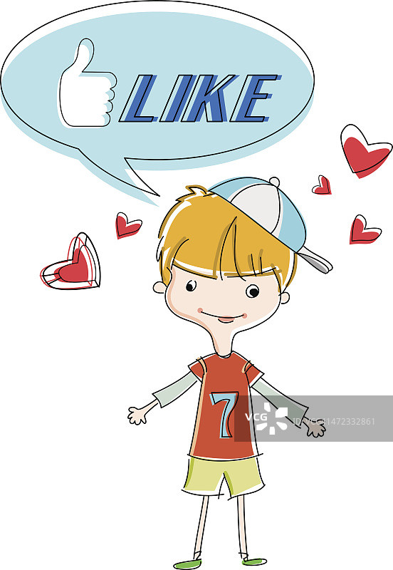 有“LIKE”语言泡泡的男孩图片素材