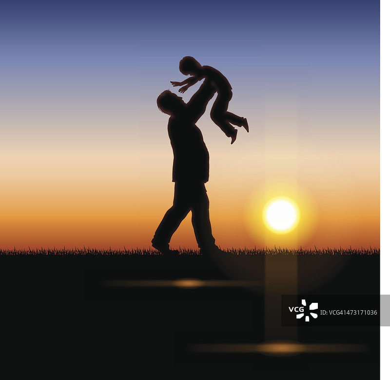 父亲节的背景[夕阳中的父亲和孩子]图片素材