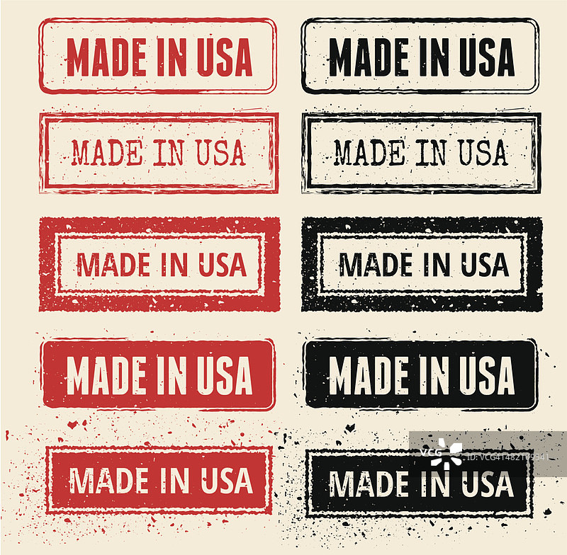 美国制造矢量橡胶邮票集图片素材