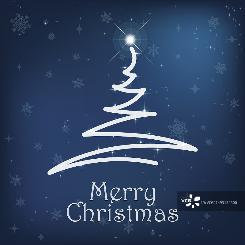 冬天和圣诞树蓝色的背景与星星图片素材